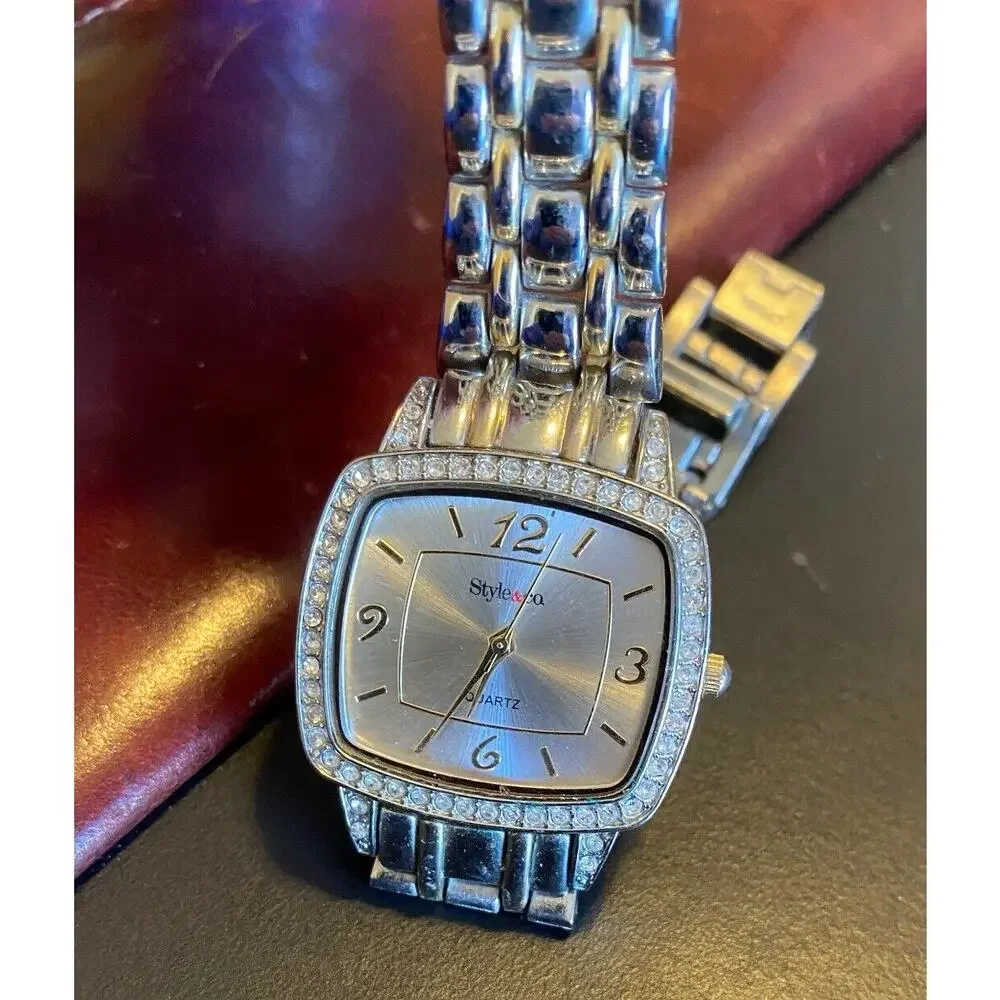 Women's Style&co Watch, Silver Tone with Crystal Accents' Bracelet Band